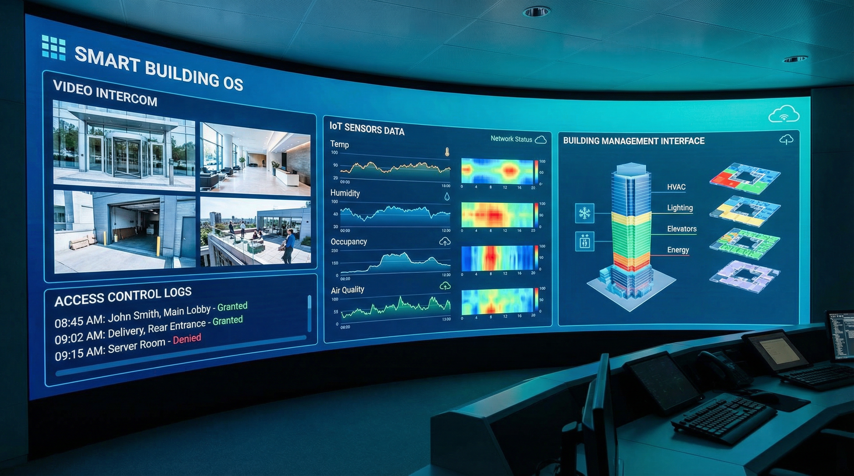 Diagrama de integración de sistemas PropTech en edificio residencial inteligente